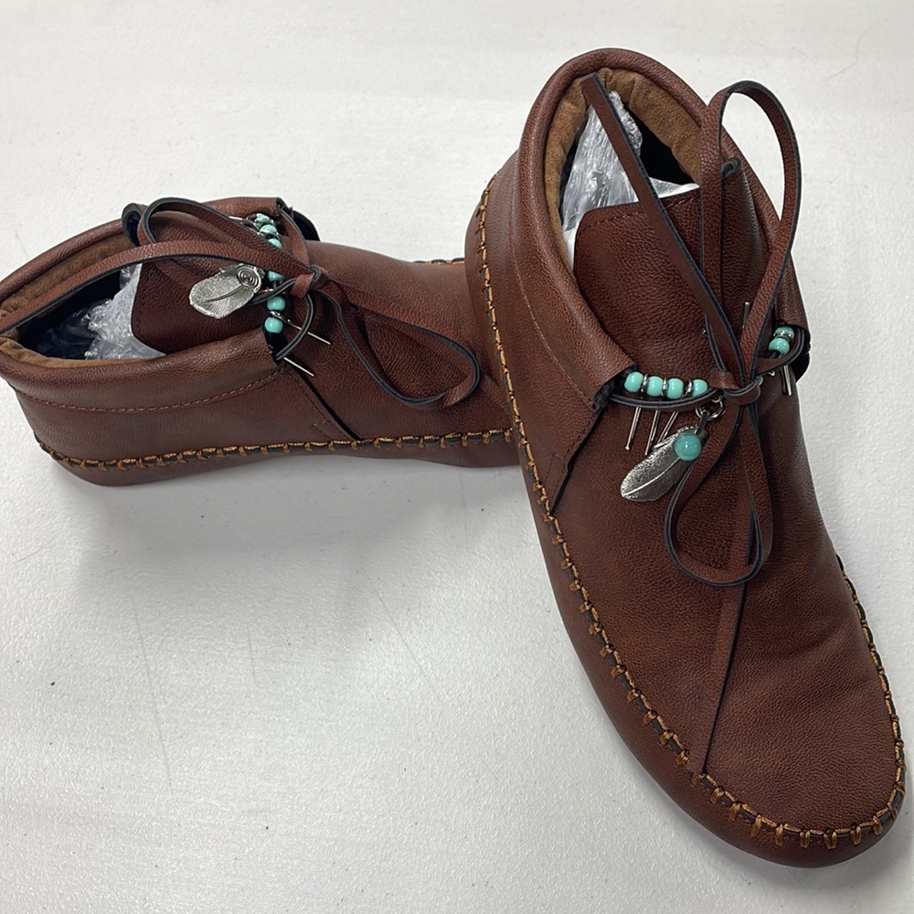 Moccasins with Faux Turquoise & Silver Beads